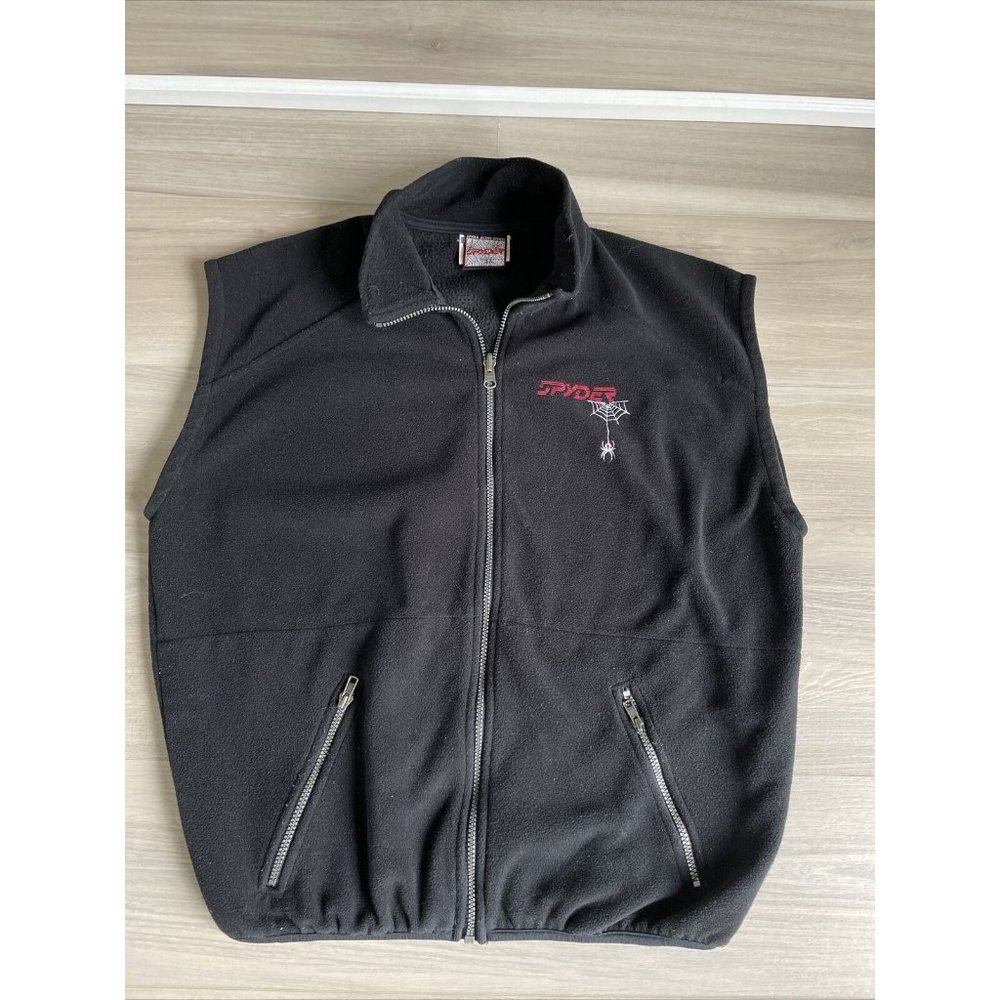 Vintage Spyder Vest Men's Size Large Black Full Zip Fleece Jacket Made In USA